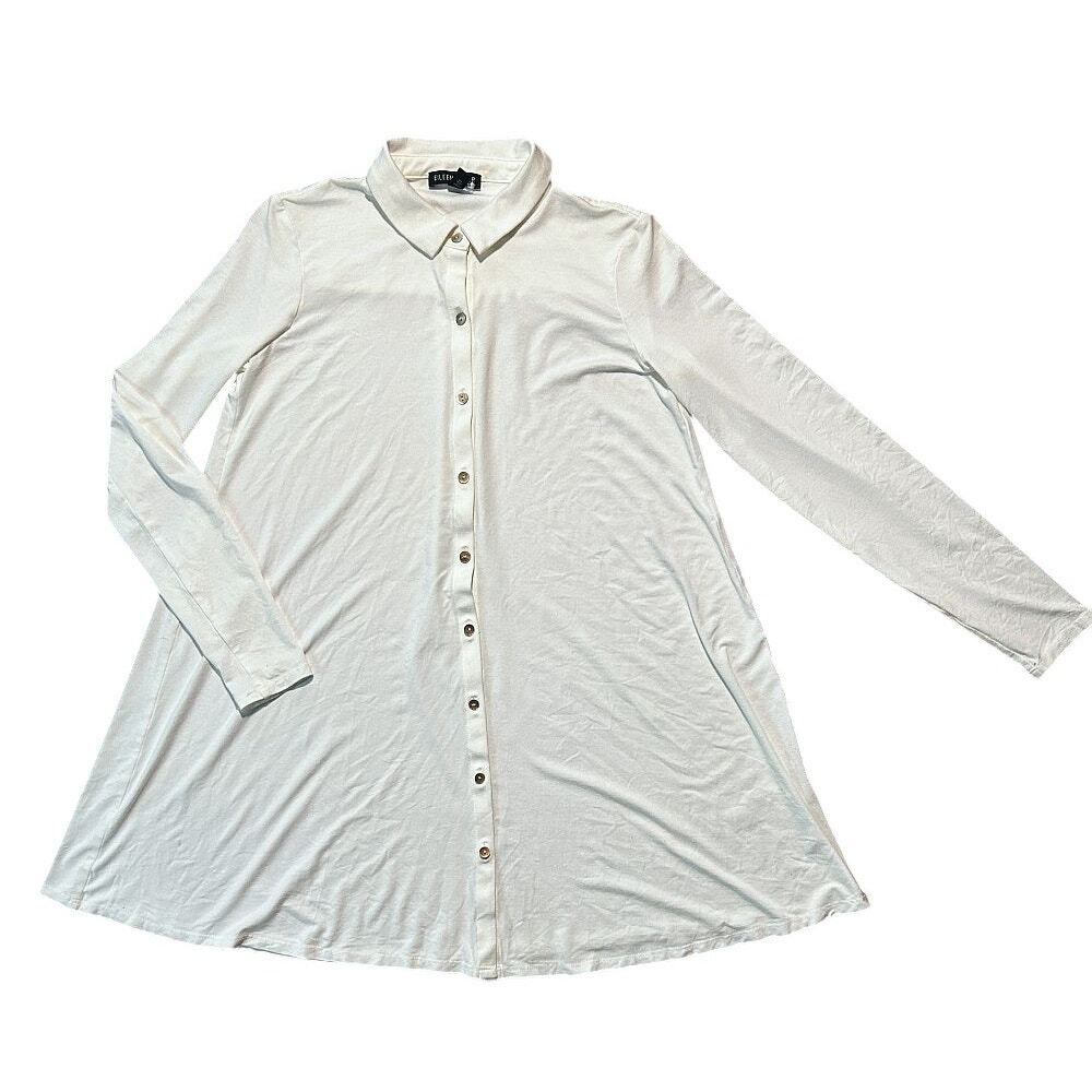 NWOT Eileen Fisher Ripple Body Classic Collar Stretch Button Up Top XXS